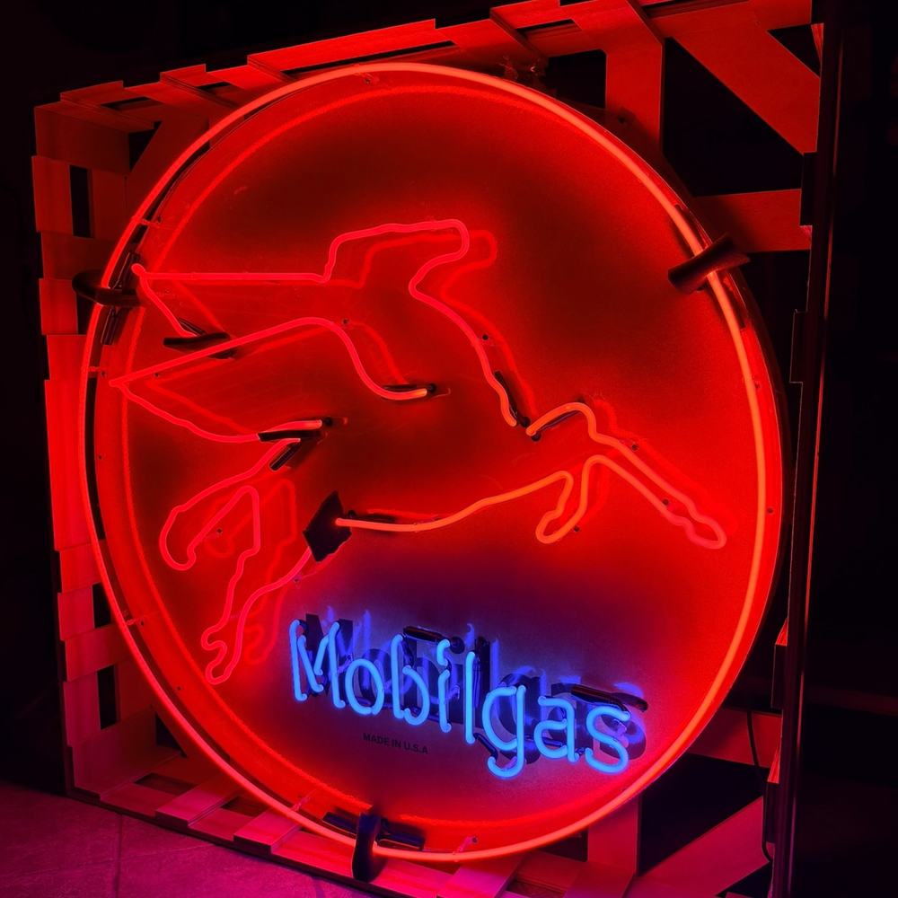 A collectible neon sign prepared in a protective shipping crate